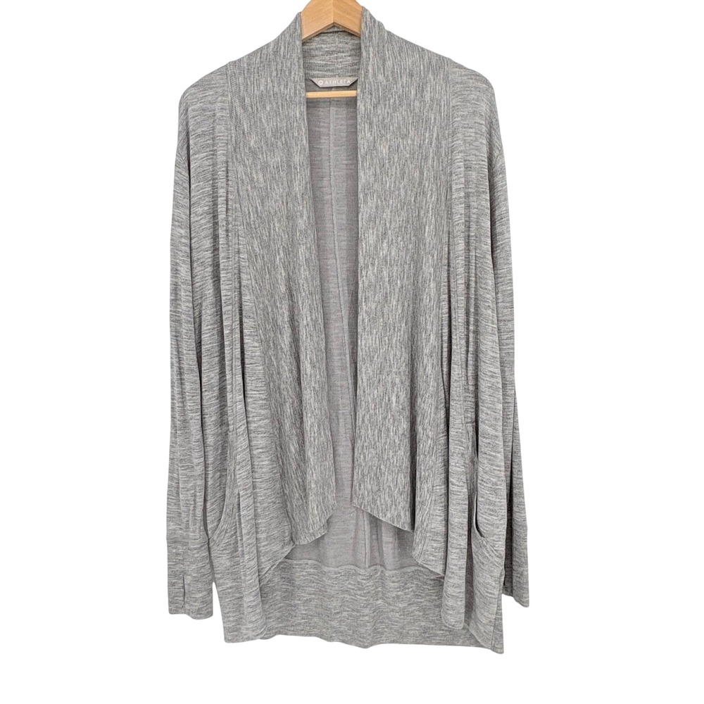Athleta Pranayama Wrap Cardigan Heathered Gray Modal Spandex Draped Size Large‎